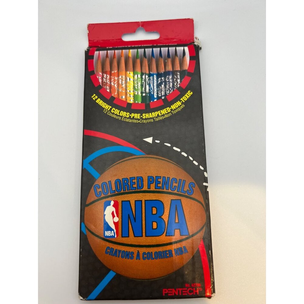 VTG Pentech NBA Colored Pencils 12 CT Open Box 1996 Basketball Arts‎ & Crafts